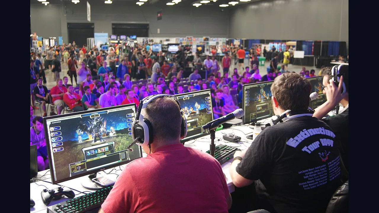 Gamers playing together at a gaming event