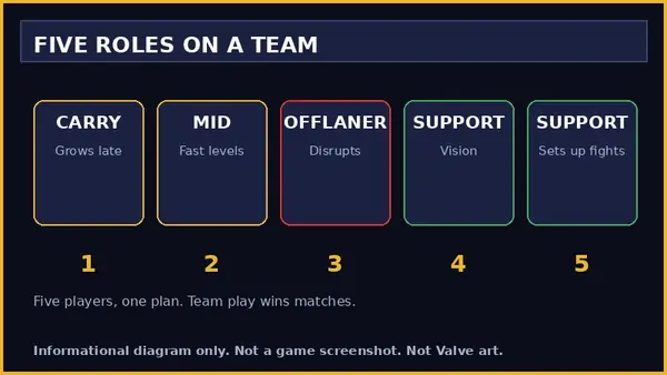 Informational diagram of the five roles on a Dota 2 team